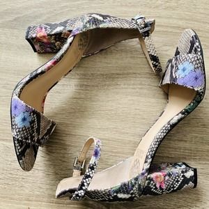 Vince Camuto Corlina Snake Print Floral Ankle Strap Heels